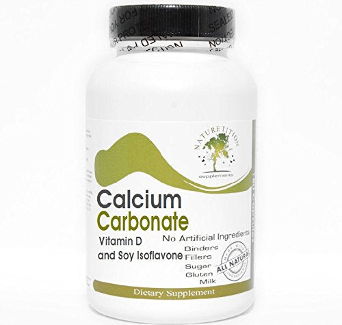 Calcium Carbonate 600mg with Vitamin D and Soy Isoflavone ~ 200 Capsules - No Additives ~ Naturetition Supplements