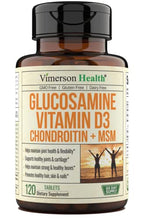 Load image into Gallery viewer, Glucosamine Chondroitin Sulfate and Vitamin D3 with Boswellia, MSM and Bromelain. Joint and Skin Supplement. Promotes Good Hair, Skin and Nail Health. Maintains Strong Bone Flexibility and Mobility
