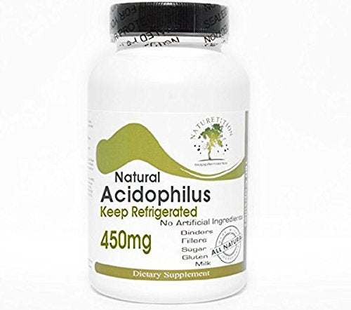 Natural Acidophilus 450mg - 500 Million Live Active Cultures - Keep Refrigerated ~ 200 Capsules - No Additives ~ Naturetition Supplements