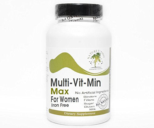 Multi-VIT-Min Max for Women Iron Free ~ 200 Capsules - Vitamins Mineral No Additives ~ Naturetition Supplements