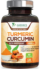 Load image into Gallery viewer, Nature&#39;s Nutrition Turmeric Curcumin with BioPerine 1950mg with Black Pepper for Best Absorption, Joint &amp; Heart Support, Made in USA, Natural Immune Support, Turmeric Supplement - 120 Veggie Caps
