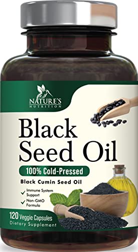 Black Seed Oil Capsules 1000mg, Premium Cold Pressed Nigella Sativa Black Cumin Seed Oil, Immune Support and Digestion Support from Vegan, Non-GMO, Blackseed Oil Softgel Supplement - 120 Capsules