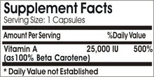 Load image into Gallery viewer, Beta Carotene 25,000 IU // 100 Capsules // Pure // by PureControl Supplements

