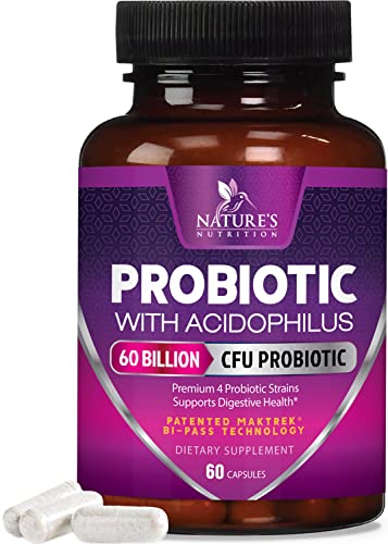 Daily Probiotic Supplement for Digestive Health and Immune Support - 60 Billion CFU in 4 Diverse Strains Including L Acidophilus - Shelf Stable, Gluten & Soy Free, for Women & Men - 60 Capsules