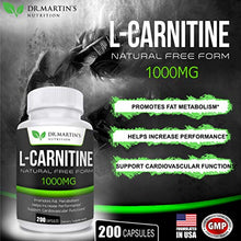 Load image into Gallery viewer, Extra Strength L-Carnitine - 200 Capsules - 1000mg Per Serving - Boost Your Metabolism and Increase Performance
