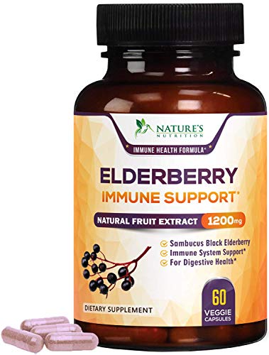 Elderberry Capsules 1200mg Super Concentrated Sambucus Extract Supplement - Immune Support Black Sambucus Nigra - Bottled in USA - Best Vegan Adult Antioxidant Powder Caps - 60 Capsules