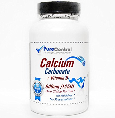 Calcium Carbonate 600mg / Vitamin D 125IU // 100 Capsules // Pure // by PureControl Supplements