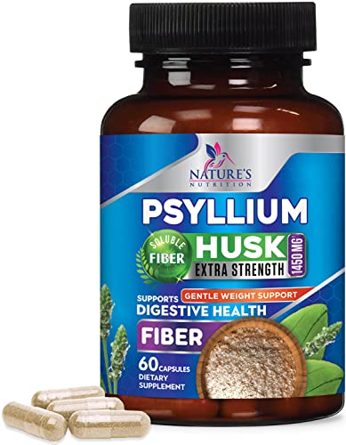 Psyllium Husk Capsules 1450mg - Premium Natural Soluble Fiber Supplement - Psyllium Fiber Helps Support Digestion & Regularity - 60 Capsules