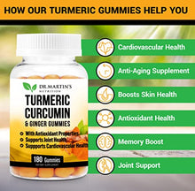 Load image into Gallery viewer, Turmeric Curcumin Gummies with Ginger 180 Count | For Comfort, Joint Support, Inflammatory Responses, Cardiovascular Health &amp; Anti-Aging Supplement
