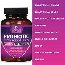 Load image into Gallery viewer, Daily Probiotic Supplement for Digestive Health and Immune Support - 60 Billion CFU in 4 Diverse Strains Including L Acidophilus - Shelf Stable, Gluten &amp; Soy Free, for Women &amp; Men - 60 Capsules
